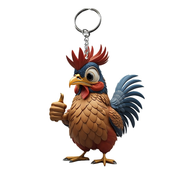 Llavero con colgante de gallo, mochila artesanal, llavero de pollo