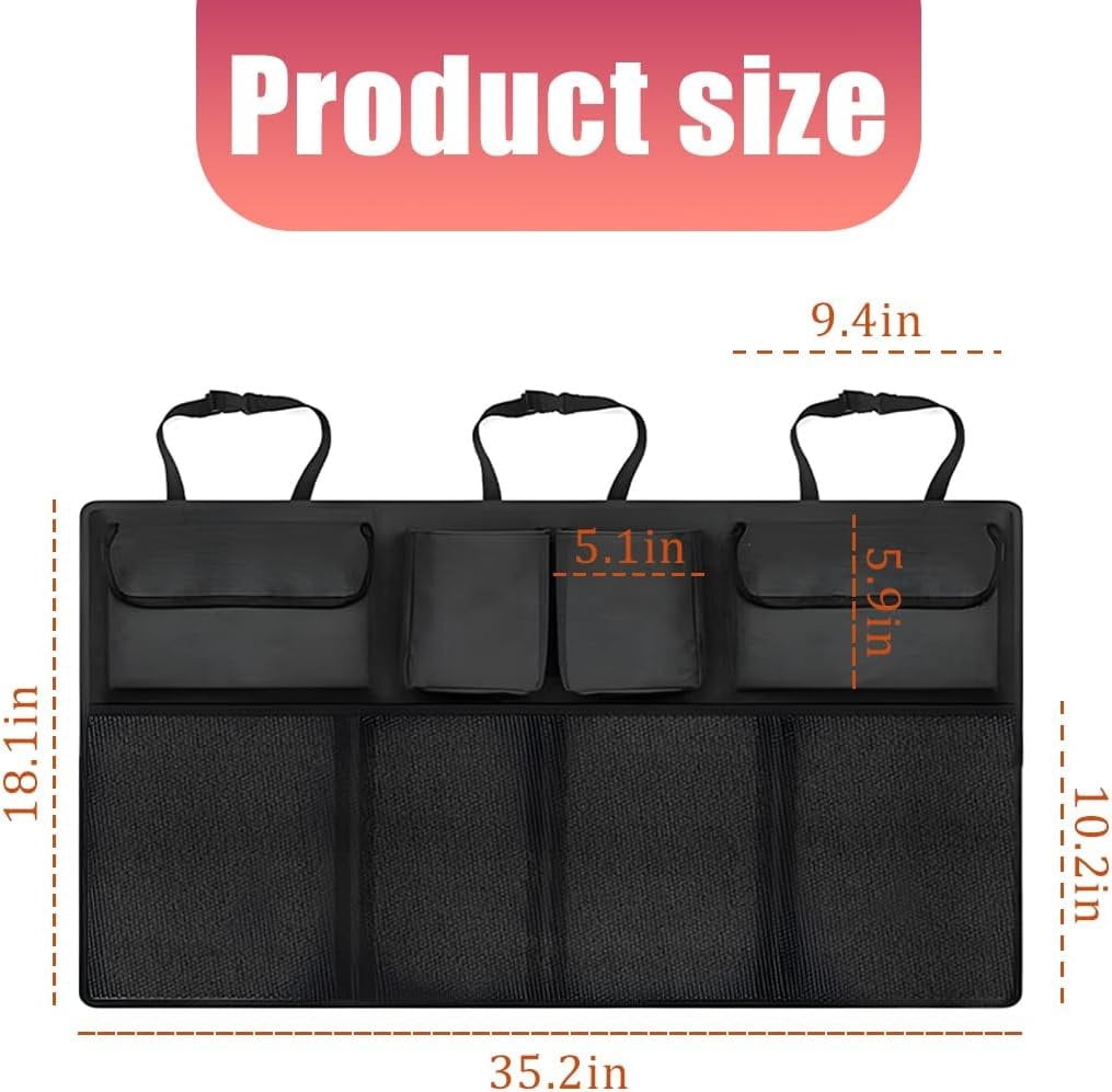 Trunk Organizer, Space Saving  Backseat  with 8 Large Pockets, Automotive Interior Cargo Organization Storage Bag Accessories, Universal for SUV, , Van