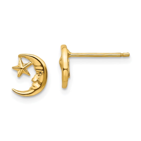 14k Moon and Star Post Earrings 14k Yellow Gold Earrings