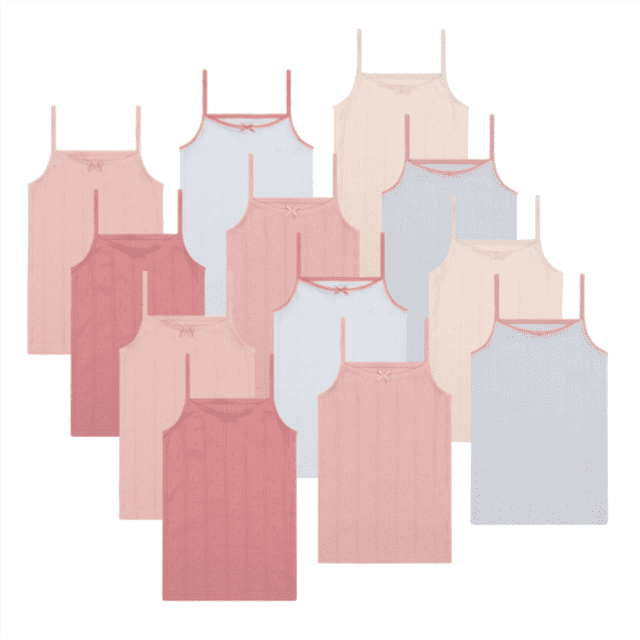 Buyless Fashion Camisoles Sans Étiquette pour Filles, Encolure Dégagée, Débardeurs en Coton avec Garniture et Bretelles (Lot de 12)