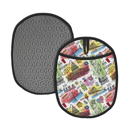 

Qekee America Landmarks1 Pattern Silicone Pot Holders Oven Mitts Heat Resistant Hot Pads Non Slip Pot Holder Towel Cloth Interior Lining