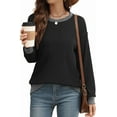 thumbnail image 2 of SOMER Long Sleeve Shirts for Women, Trendy Crew Neck Sweatshirt for Women, Cotton Cute Basic Tees for Women, Color Block Casual Womens Fall Tops Soft Comfy, 2 of 7
