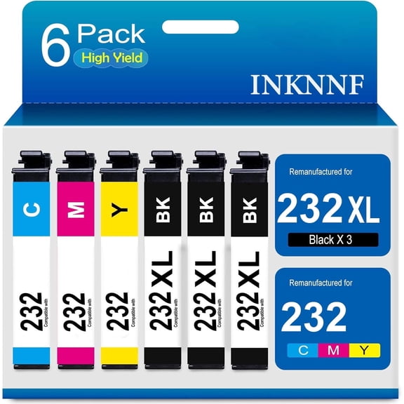 232XL Ink Cartridges Combo Pack Compatible for Epson 232 Ink Cartridge 232XL Works with WF-2930, WF-2950, XP-4200, XP-4205 Printer (3 Black, Cyan, Yellow, Magenta)
