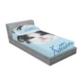 thumbnail image 3 of Ambesonne Cartoon Fitted Sheet & Pillow Sham Set, Furry Pink Nose Kitten, Full, Black White Blue, 3 of 3