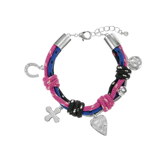 No Boundaries 7.5" Multicolor Silver-Tone Paracord Bracelet with Charms, Women’s