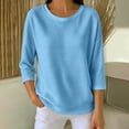 thumbnail image 2 of KyCheLot Women's Crew Neck Sweatshirt Solid Color 3/4 Length Sleeve Clothes Lightweight Vacation Sweatshirts, 2 of 6