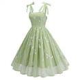 thumbnail image 3 of Cavosen Vintage Dresses for Women 1950 Green Embroidered Retro Sleeveless Square Neck Knot Strap Spaghetti Dresses A-Line Tea Length Dresses Floral Print Bodycon Cocktail Party Dress M, 3 of 7