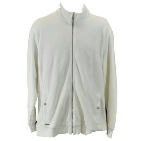 New Calvin Klein Mens Long Sleeve Full Zip Pique Knit Sweater Jacket Off White L