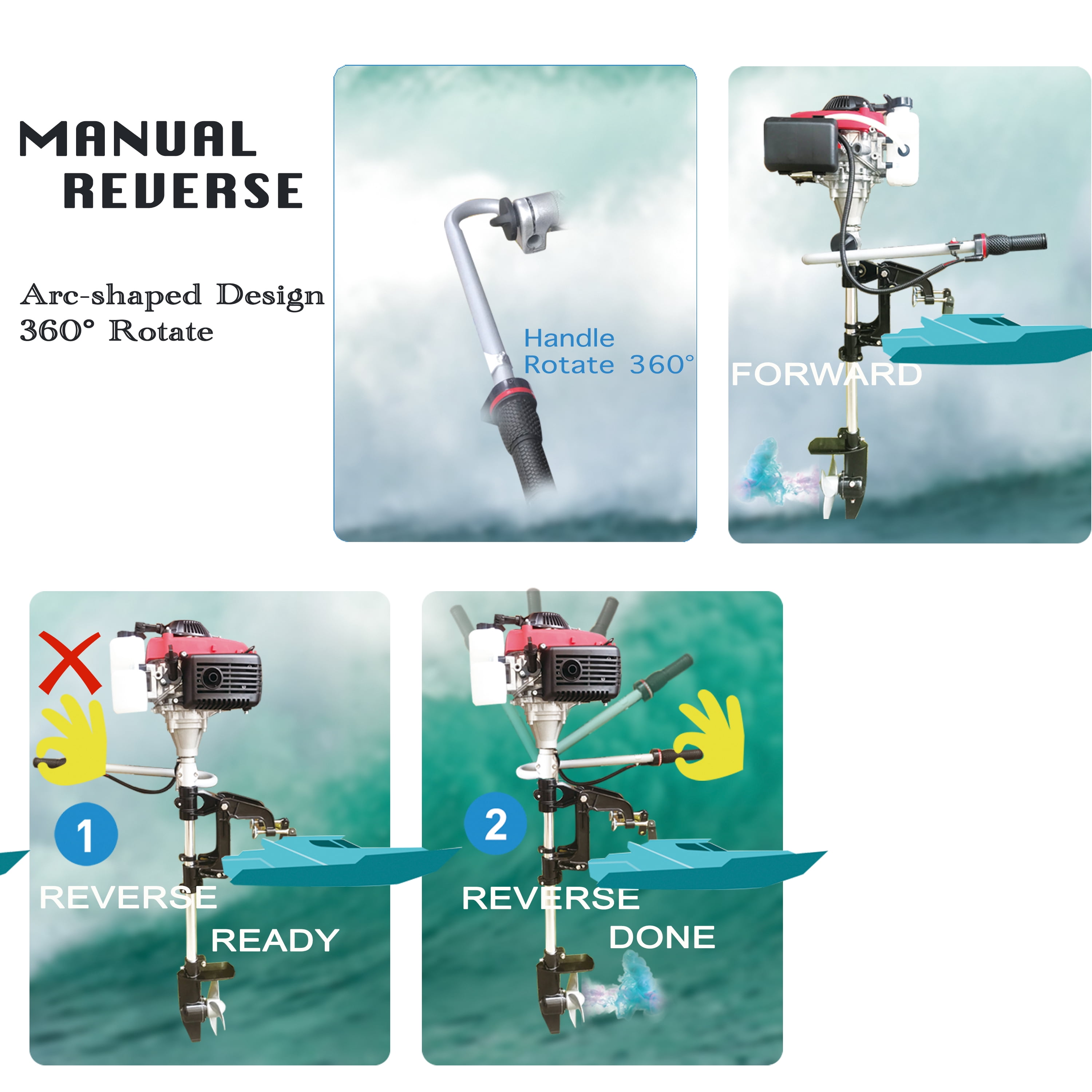4 Stroke Outboard Motor 4 hp Outboard Boat Motors 60cc for Inflatable, Kayak, Dinghy, Canoe Small Boat, With Shade and Manual Reverse