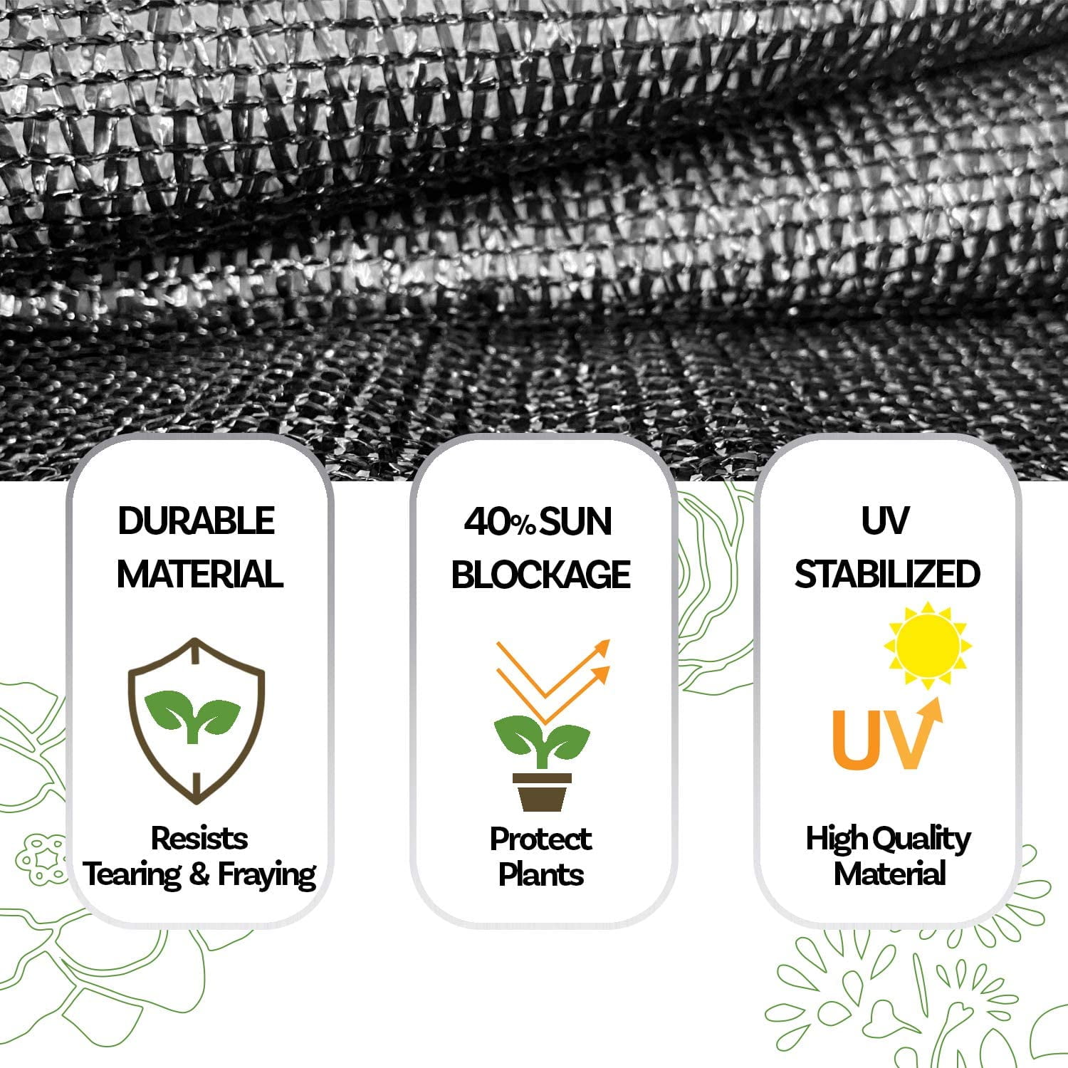 40% Sunblock Shade Cloth with Grommets - Garden Netting Sun Cover for Patio Plants Black (6' x 4')
