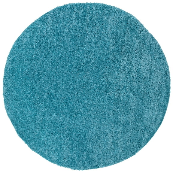 SAFAVIEH August Carlene Solid Plush Shag Area Rug, Turquoise, 5'3" x 5'3" Round