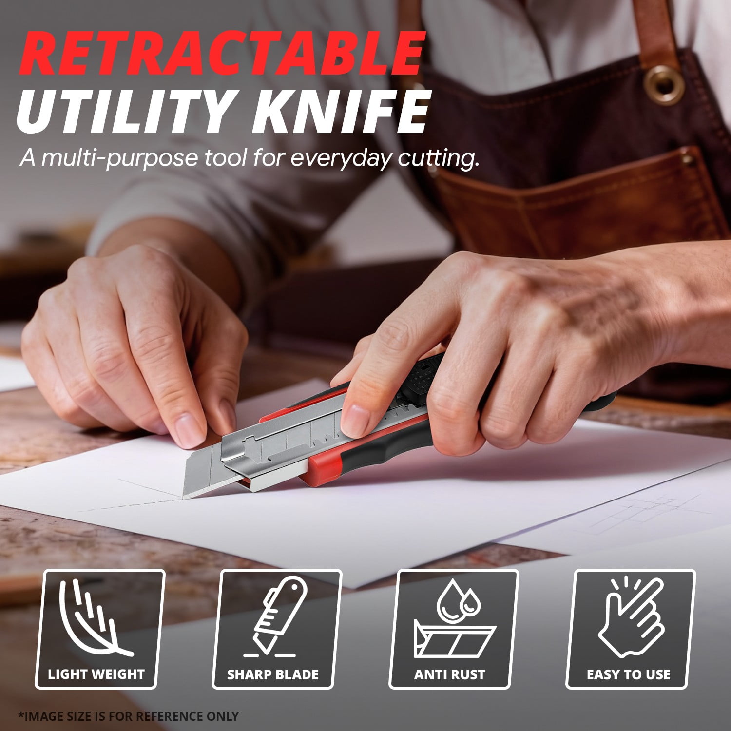 8PC Utility Knife Set - Folding w/ 10 Spare Blades / Snap-Off Blade Retractable