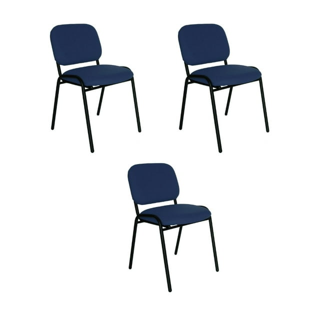 Offiho Set de 3 Sillas para Visita, Oficina, Salas de Espera, Consultorio, Tapiz de Tela Color Azul Marino.