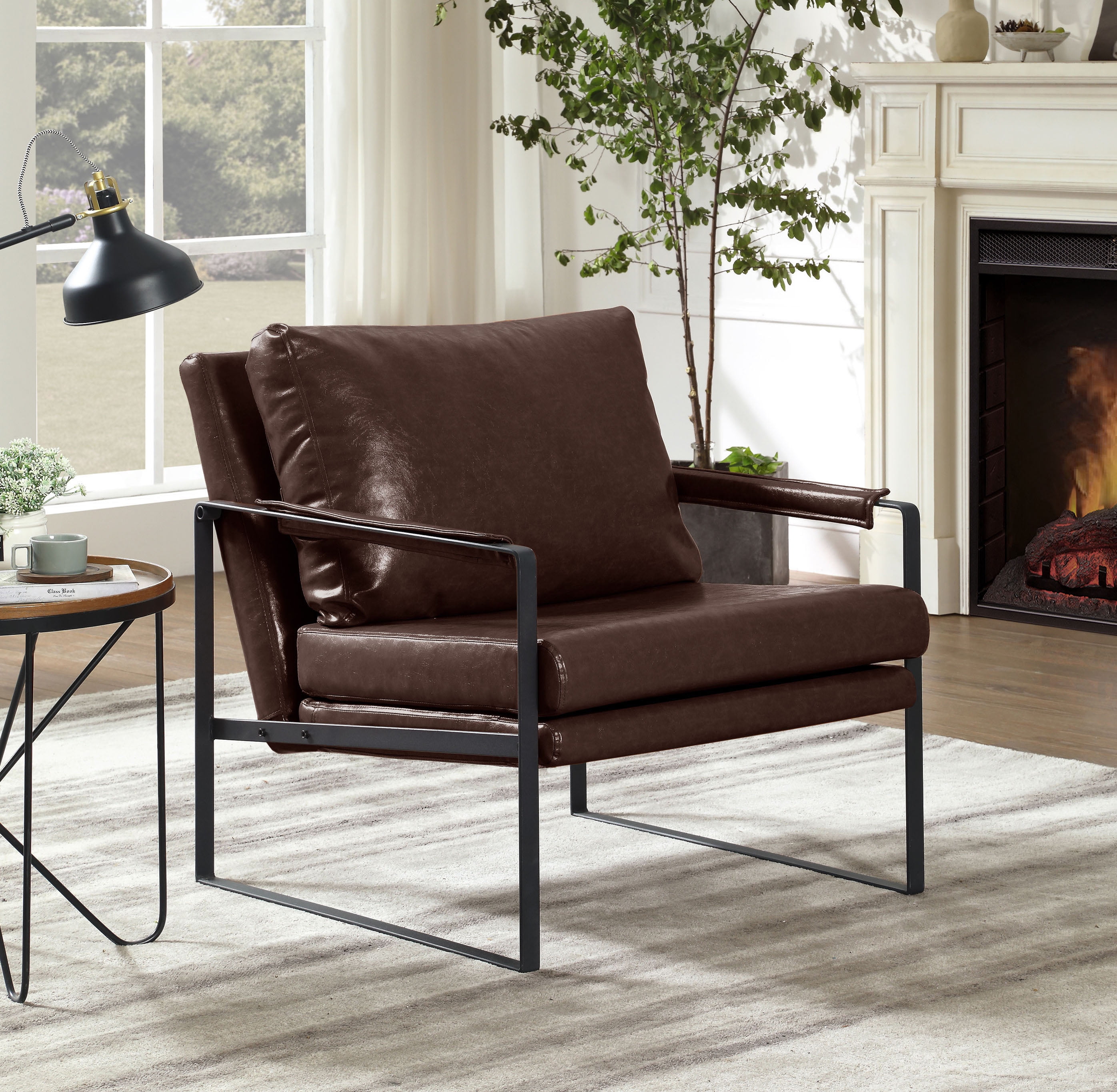 Art Leon Mid Century Lounge Chairs PU Leather Accent Chairs Metal Frame