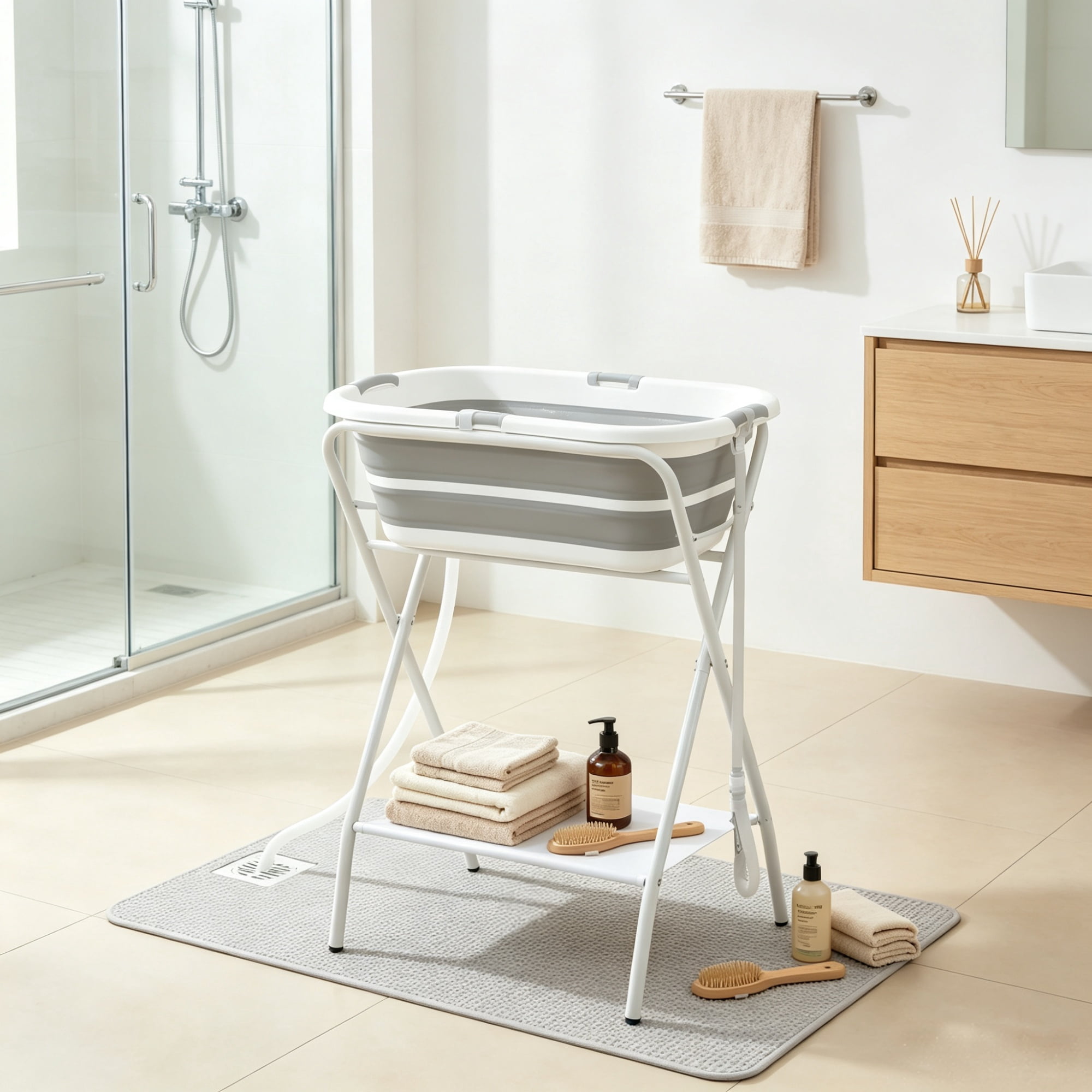 Dog Bath Tub for Small Dogs, Elevated Foldable Dog Washing Station, with Hose, Storage Shelf, for Puppies