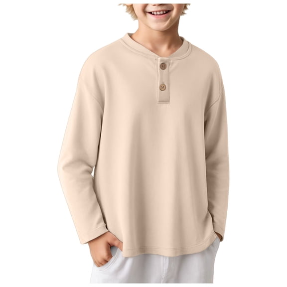 Staki Boy's Henley Long Sleeve Shirts Thermal Tops 3-16 Years Cotton Blend Knit Sweatshirt for School 3-16Y,5-6 Years