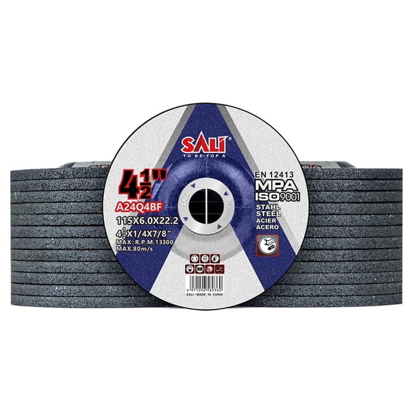 SALI Lot de 25 Meules de 4-1/2 Pouces pour Métal et Acier Inoxydable à Usage Général, Disque de Meulage à l'Oxyde d'Aluminium pour Meuleuse d'Angle, Centre Déprimé