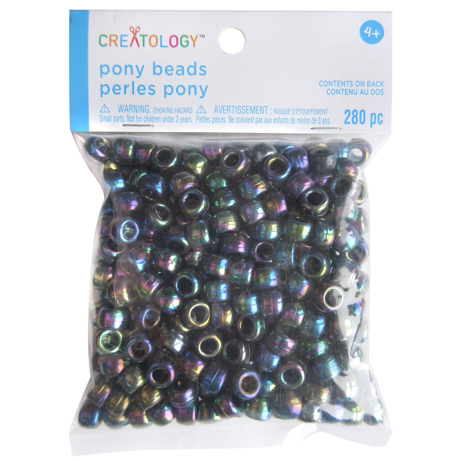 12 Packs: 280 ct. (3,360 total) Black Aurora Borealis Pony Beads by Creatology - 6mm x 9mm