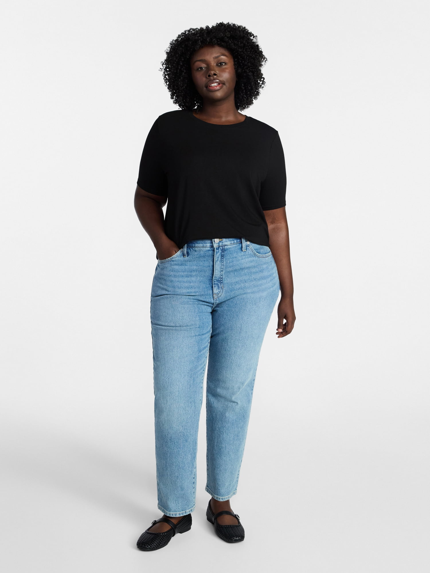 Terra & Sky Women's Plus Size Crewneck Tee with Short Sleeves, Sizes 0X-5X