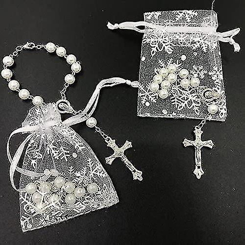 Regalos De Primera Comunión Bautismo Rosario Fiesta Favores Recuerdos De Bautizo Quinceañera Blanco/Plata Paquete De 12 Piezas