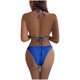 thumbnail image 5 of Traje de baño para mujer, bikini de color liso sin espalda con cordón y tirantes divididos, conjunto de tres piezas, trajes de baño para mujer, 5 of 5