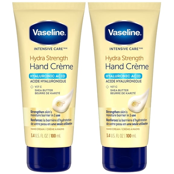 Vaseline Hand Cream for Dry Skin - Hydra Strength Hand Lotion with Hyaluronic Acid, Vitamin C, and Shea Butter, Intensive Care Hand Repair Cream, 3.4 Oz Ea (Pack of 2)