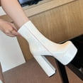 thumbnail image 5 of Ankle Boots for Women Trendy Platform High Block Heeled Booties Casual Dressy Zipper Fall Boots, 5 of 6