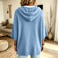 thumbnail image 4 of WULMLEO Women's Oversized Hooded Poncho Sweater 3/4 Batwing Sleeve Knitted Sweater Sky Blue L, 4 of 5