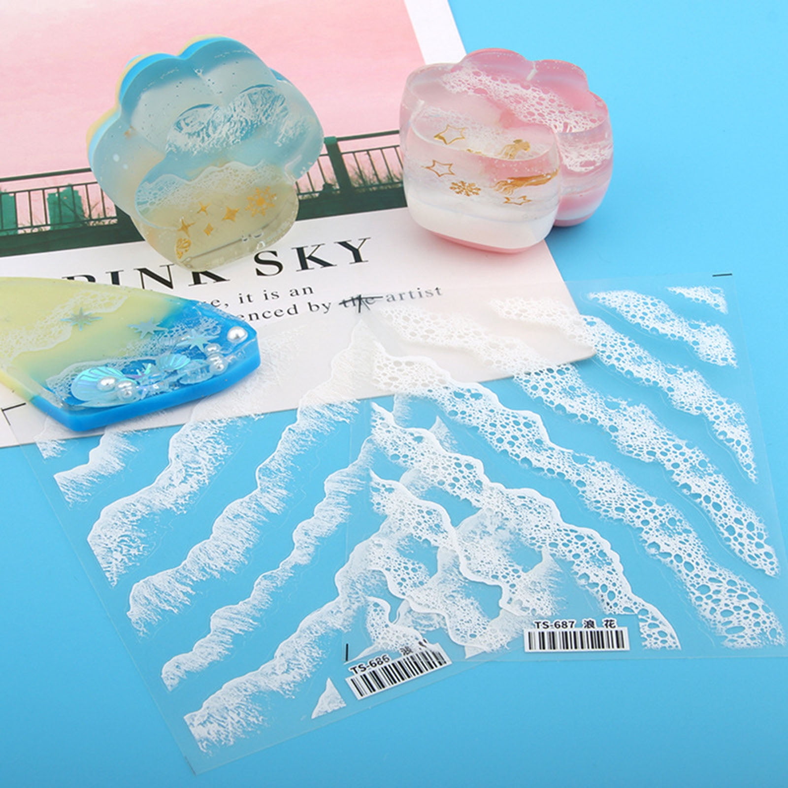 DIYBravo Ocean Waves Resin Stickers - 3 Sheets Transparent PET Filler Decals For Resin Crafts, Jewelry Making, Scrapbooking - View #8