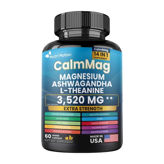 Nutri Nation Magnesium Glycinate with Ashwagandha Capsules Cognitive Health 60 Count