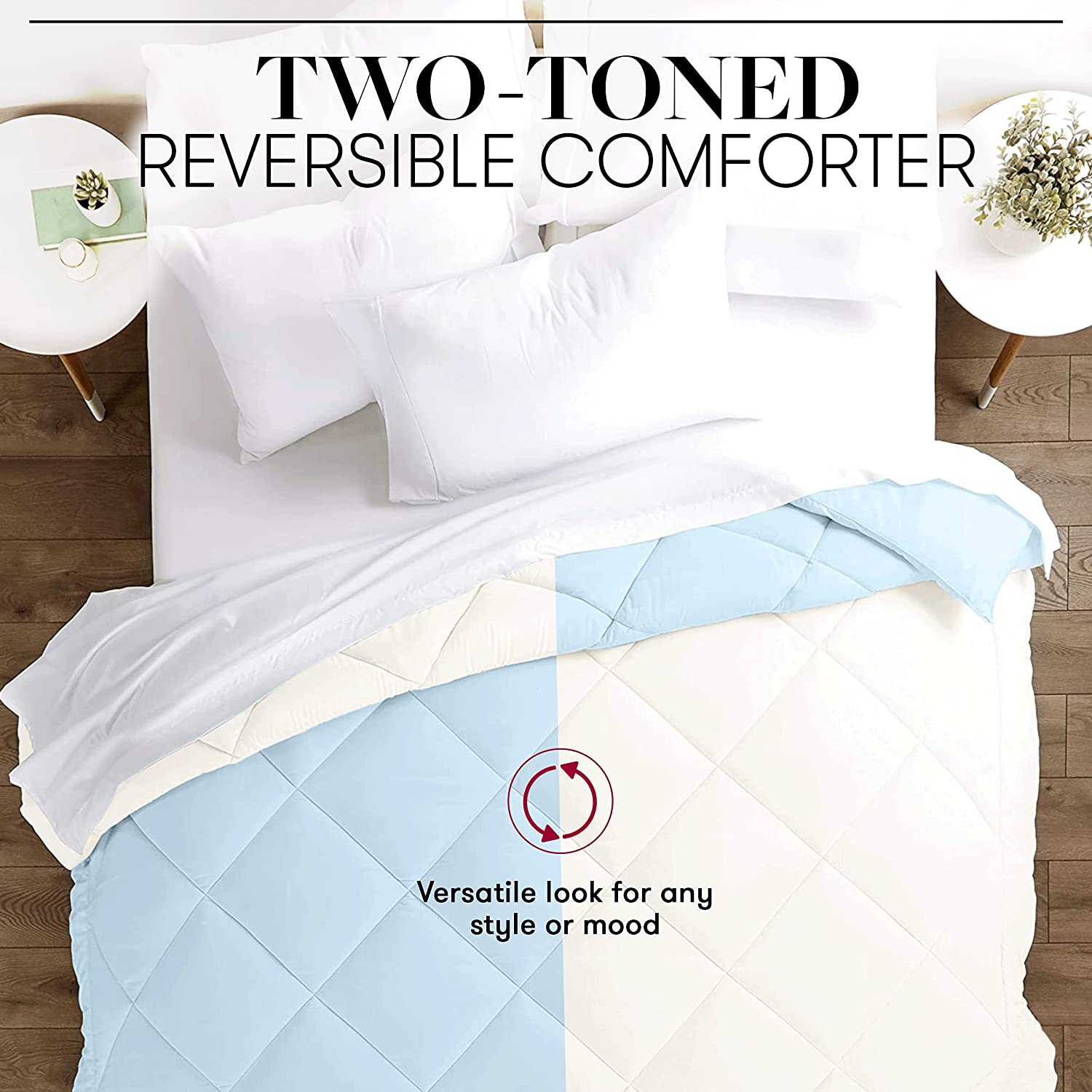1800 Series Goose Down Alternative Reversible Comforter - Hypoallergenic - All Season-, King/Cal King, Black/Burgundy