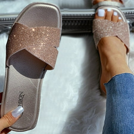 

BRISEZZS Slide Sandals for Women- Open Toe New Style Plus Casual Summer Flat Slide Sandals #398 Gold-41