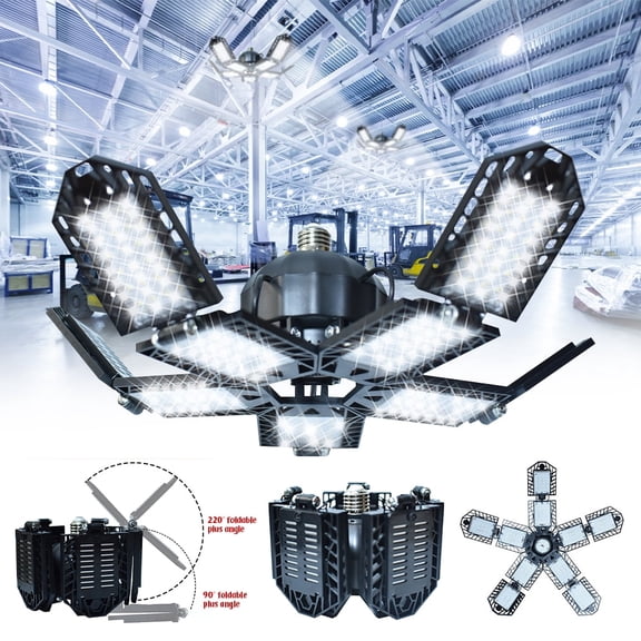 Welan LED Garage Light with 10 1 Adjustable Panels, Super Bright Screw E27 Ceiling Workshop Work Light, 150W 15000 Lumens for Garage, Workshop, Attic, Basement.