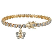 Forever Facets Diamond Accent Butterfly Charm 18k Yellow Gold Plated 7.25 Tennis Bracelet, Adult Female