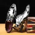 thumbnail image 4 of Xfvqtps Mens Dress Shoes British Style Printing Pointy Toe Lace up Fashion Classic Formal Business Bright Wedding Patent Leather Shoes Gray, 4 of 8