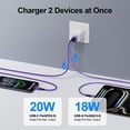 thumbnail image 4 of 20W PD & QC Dual-Port Fast Wall Charger Block, Type C Charger Block with 10FT USB-C to C & USB-A to C Cables, Power Adapter Compatible with iPhone 17/16/15 Pro Max iPad Pro Galaxy S26 Android,Purple, 4 of 7