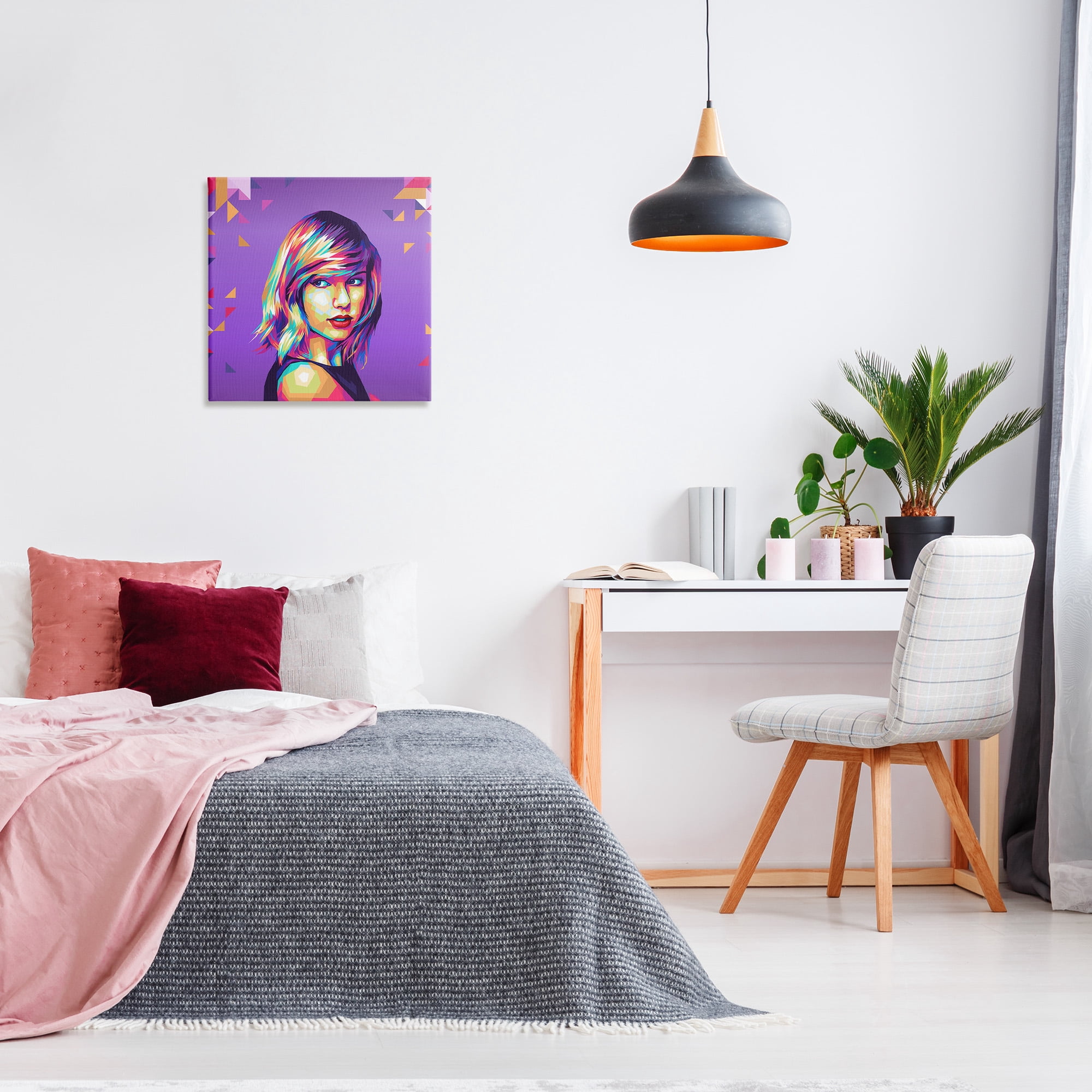 Stupell Industries Pop Icon on Purple Abstract Painting Gallery Wrapped Canvas Art Print Wall Art, 24 x 24