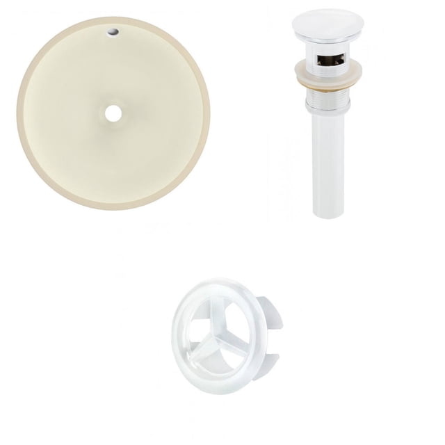 16-in. W Round Bathroom Undermount Sink Set In Biscuit - White Hardware - Overflow Drain Incl. AI-20607