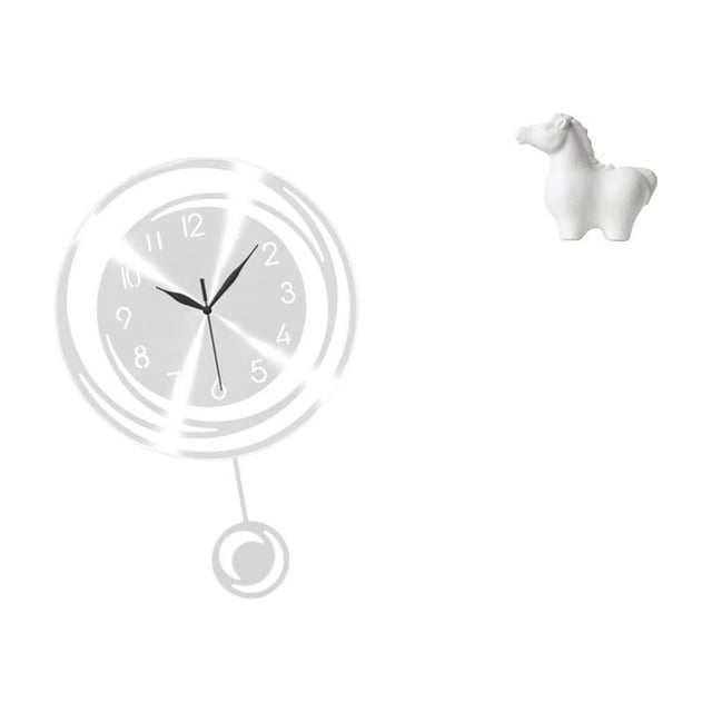 Reloj de pared decorativo de acrílico, silencioso, redondo, con estatua de caballo de cerámica, obra de arte moderna, adecuado para baño, dormitorio,