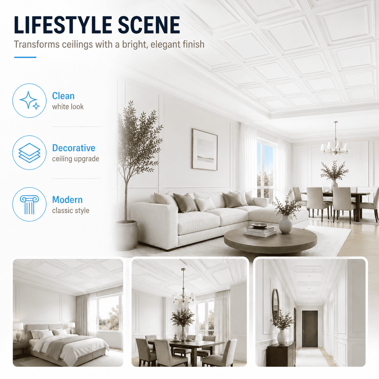Yeslife 12pcs 24x48 in PVC Drop Ceiling Tiles, White 3D Embossed, Waterproof for Grid System Glue-Up, Basement Garage Office, 96 sq ft