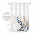 thumbnail image 2 of Orange Blue Botanical No Hook Shower Curtain Waterproof, Bathroom Curtains with Snap in Liners and See Through Top Window, Fall Eucalyptus Leaves Hotel Style Bathtub Curtains Shower 48"Wx72"L, 2 of 8