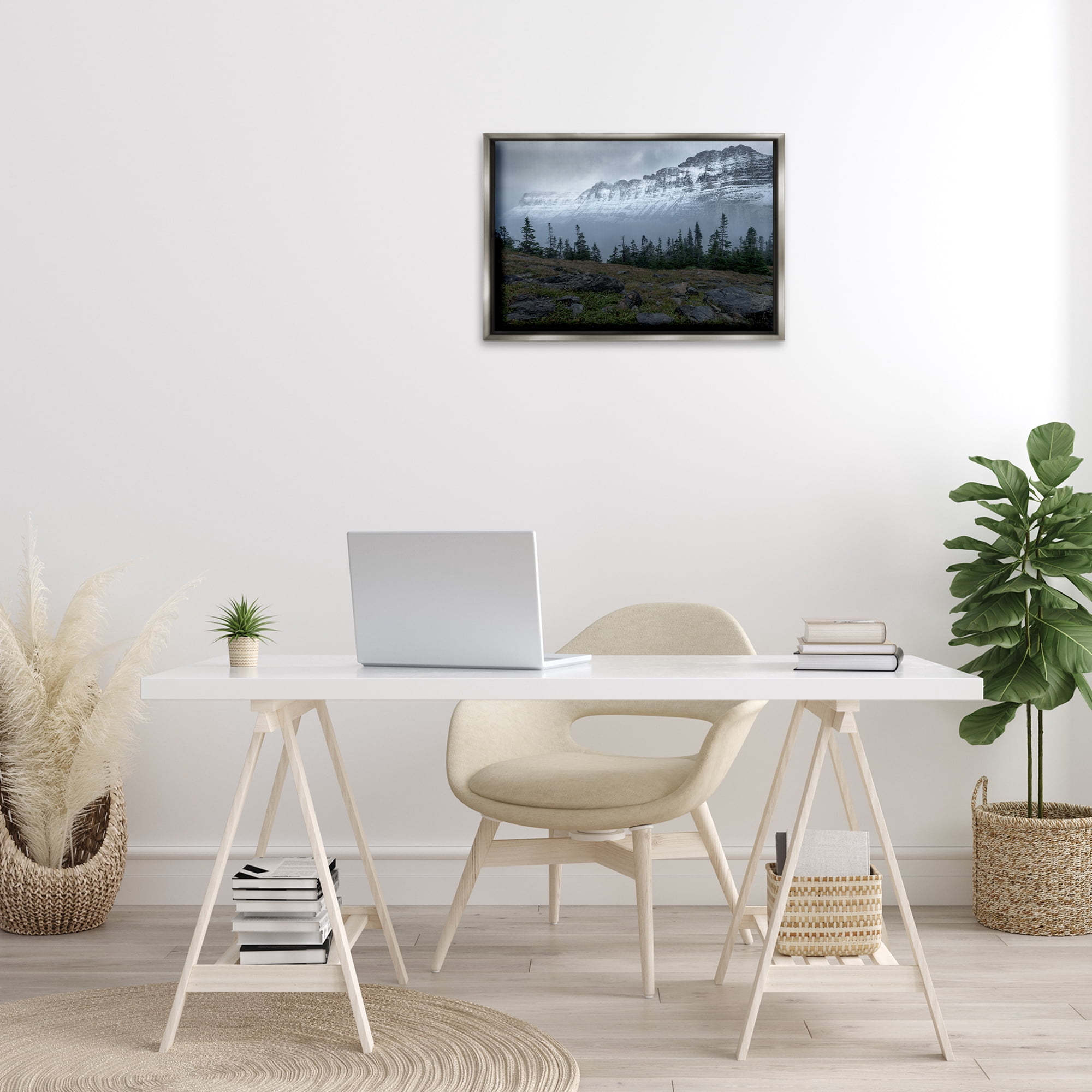 Stupell Industries First Snow Mountains Landscape Photography Gray Floater Framed Art Print Wall Art, 25 x 17