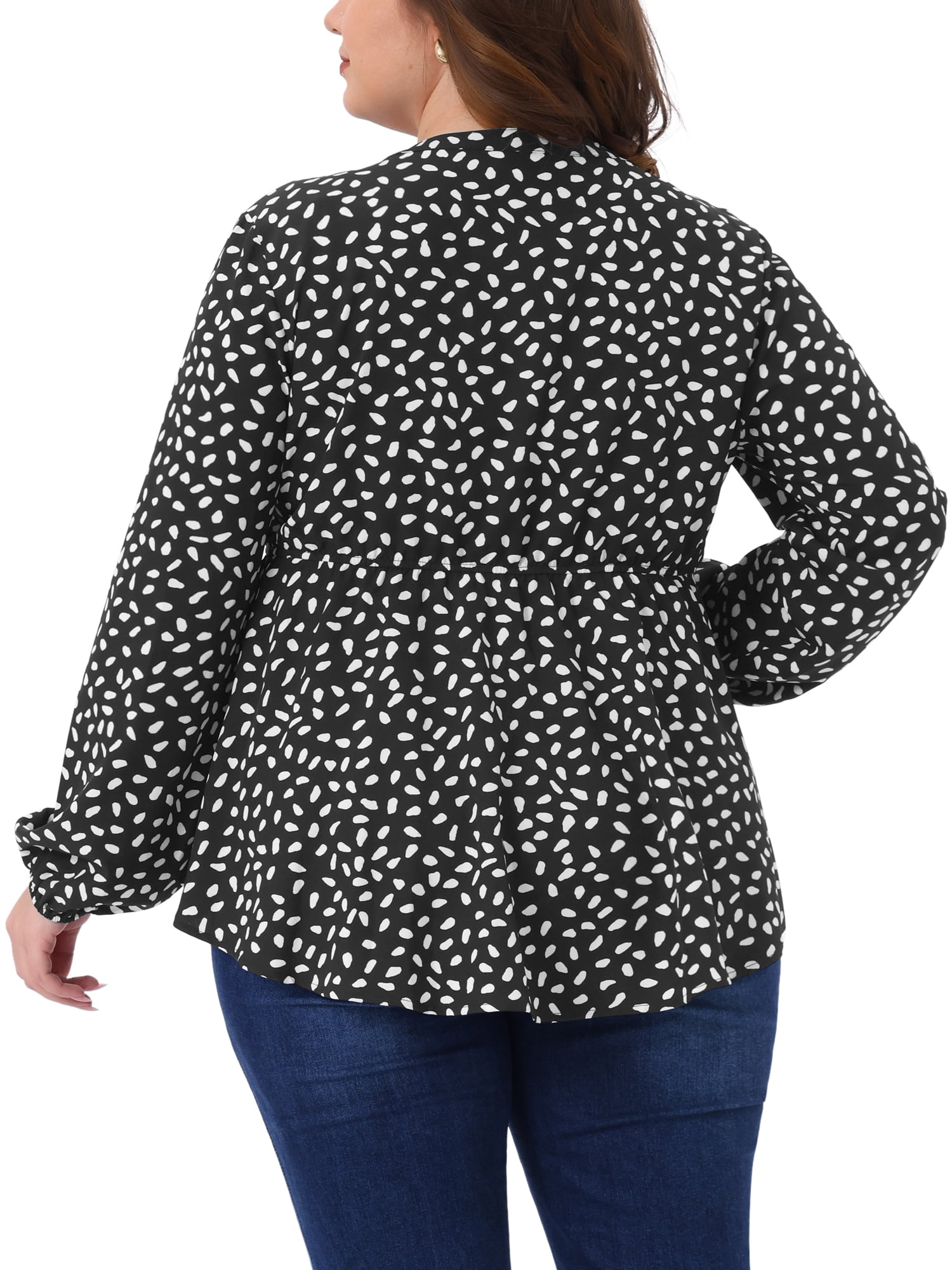 DARING DIVA Women's Plus Babydoll Polka Dots Tie Front Neck Blouse 3X Black