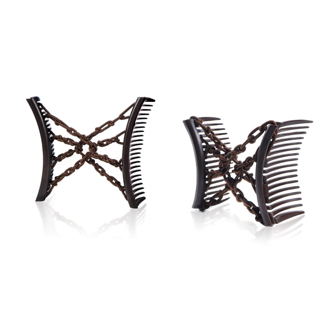 Paquete de 2 peines originales y cómodos, peine doble para cabello ondulado fino, fino y rizado, sin deslizamiento, ajustable y sencillo, de larga duración (ganchillo marrón mediano y grande)