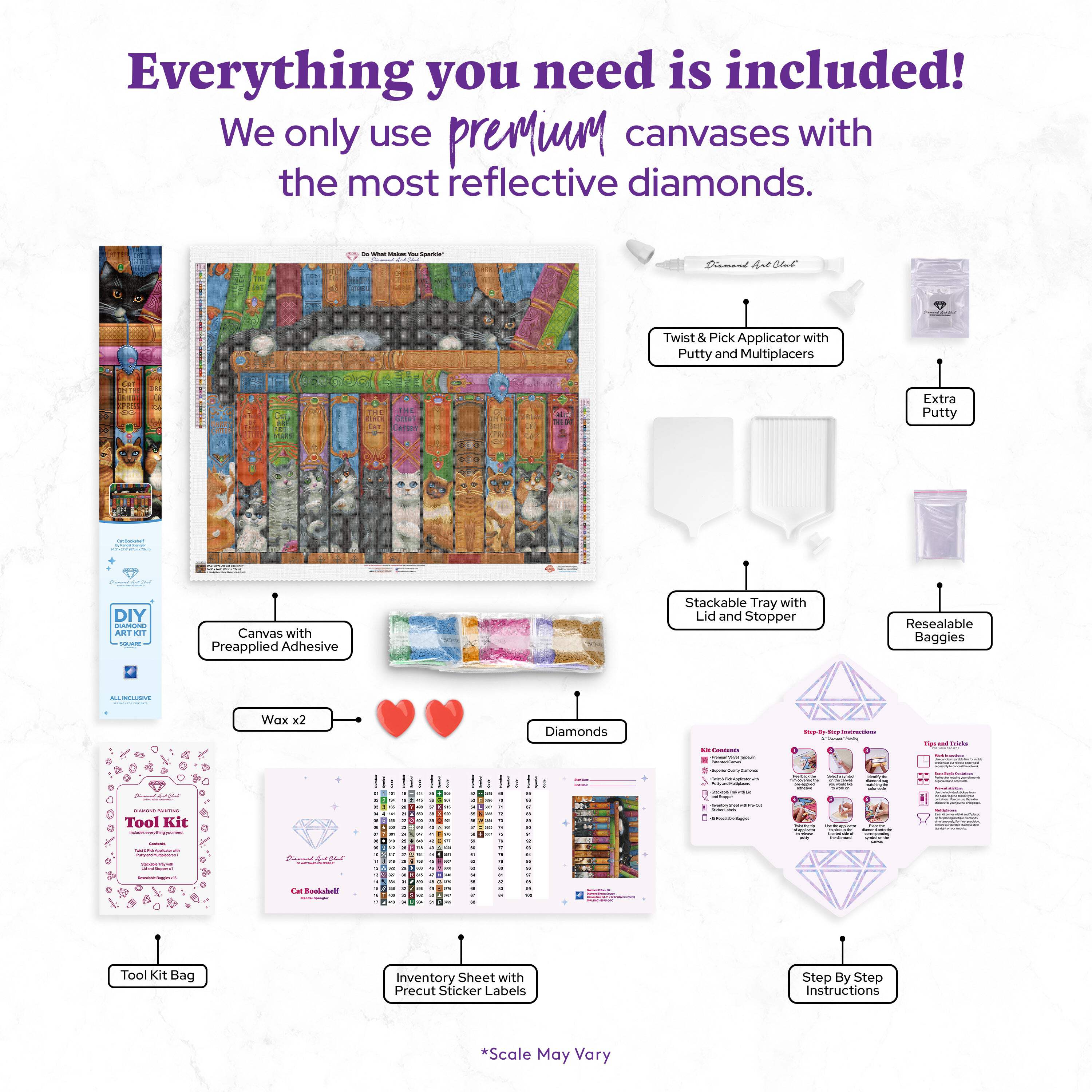 DIAMOND ART CLUB Cat Bookshelf Diamond Painting Kit