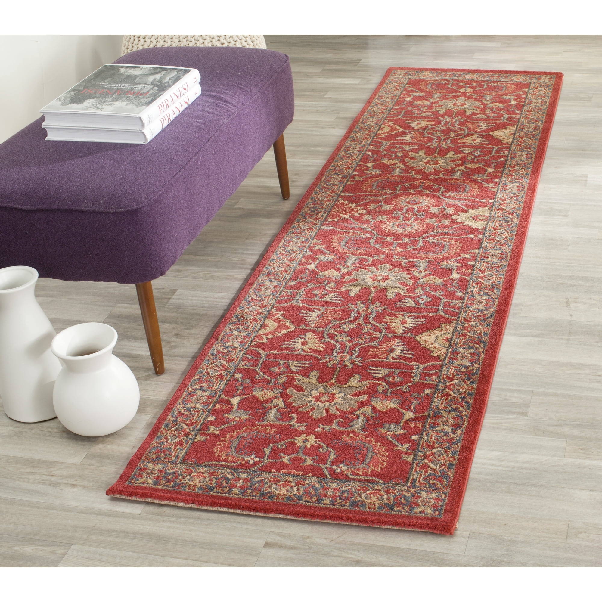 SAFAVIEH Mahal Bentley Oriental Runner Rug, Red/Navy, 2'2" x 10'