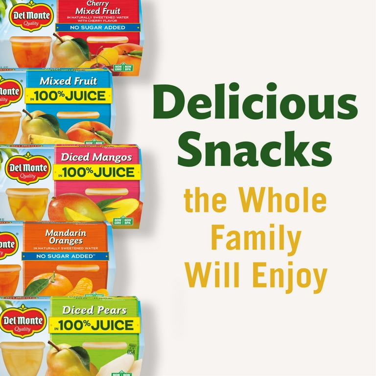 6 pack) Del Monte Cherry Mixed Fruit No Sugar Added Fruit Cup