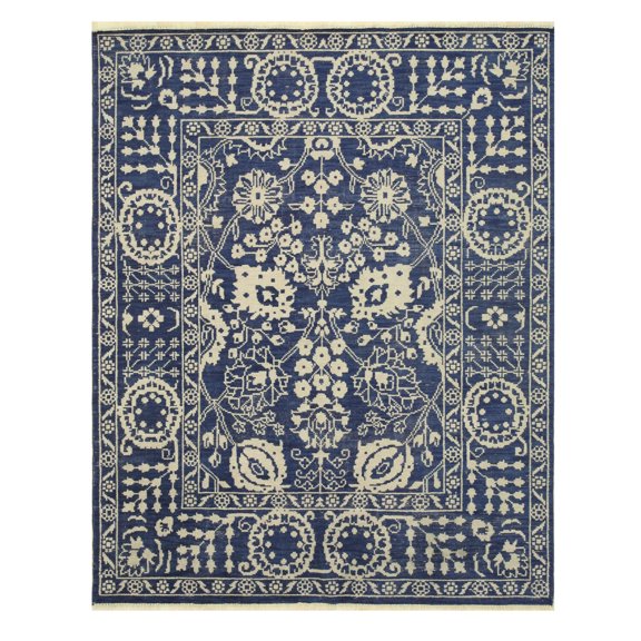 Hand-knotted Wool Blue Traditional Oriental Suzani Rug