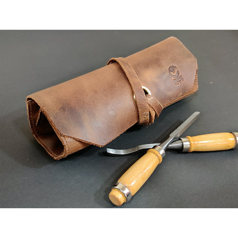 Leather Tool Roll up Bag Wrench Pouch Chisel Tool Kit Tool Wrap