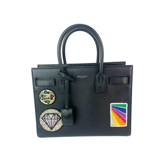 Pre-Owned Saint Laurent Sac De Jour Embellished Patches Baby Black Leather Shoulder Bag
